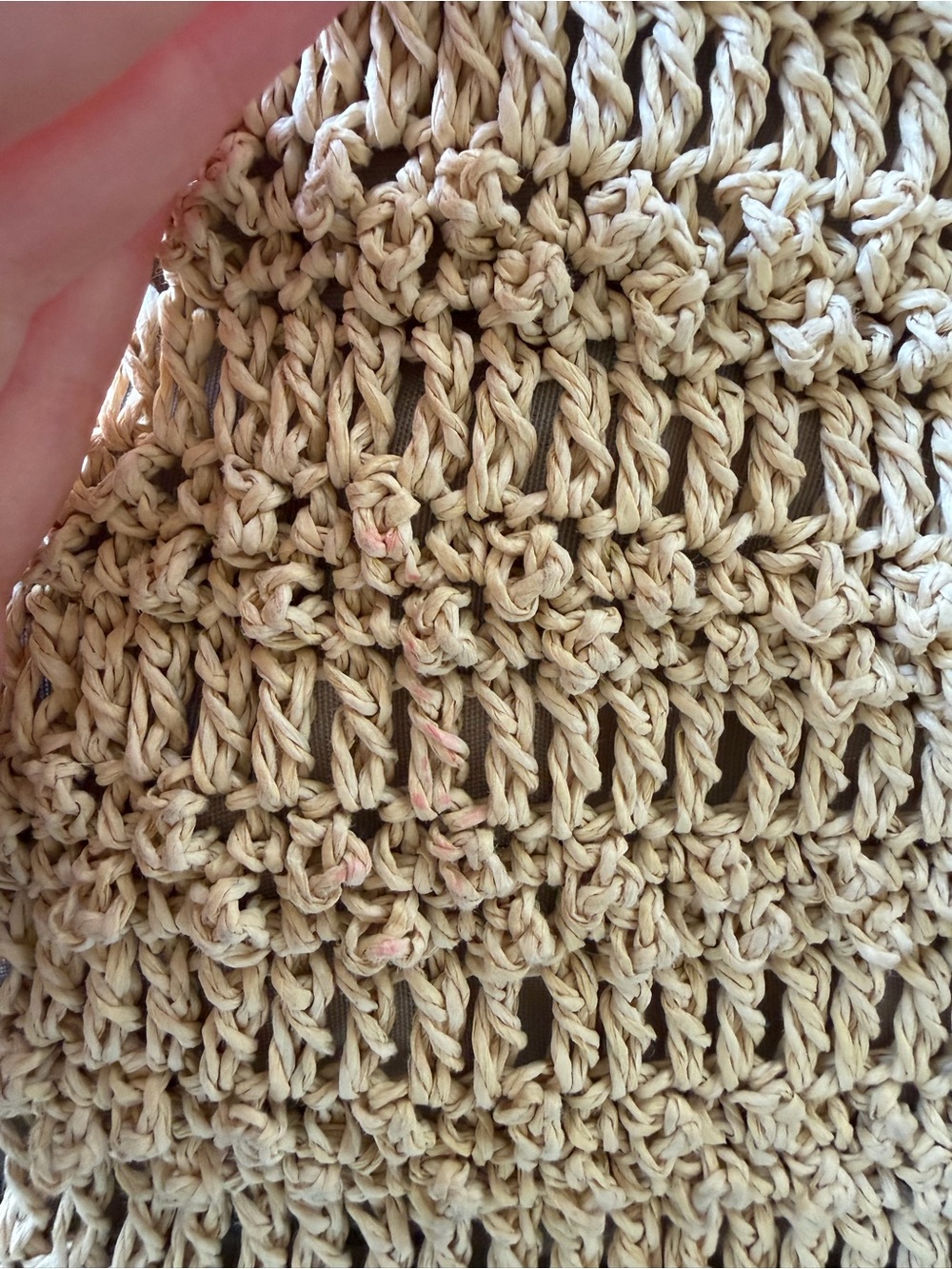 Sonoma Crochet Woven Straw Shoulder Tote in Beige with Dark Brown Handles - Picture 5 of 8